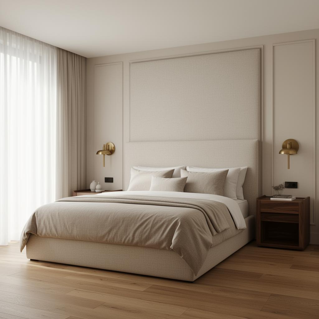 Diseño de interiores minimalista de dormitorio principal en vivienda de lujo